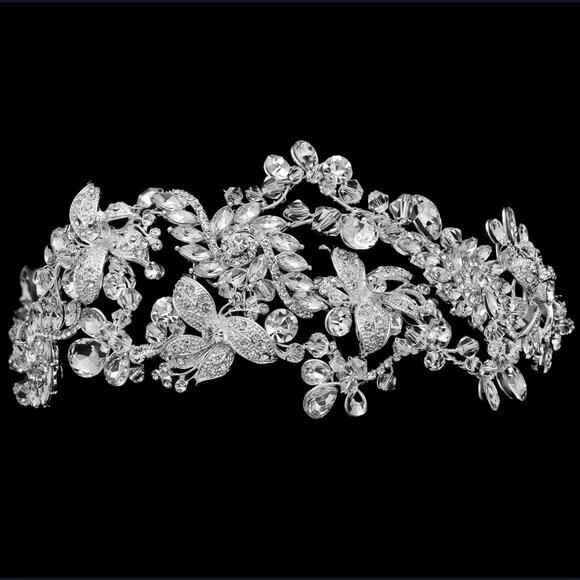 Silver Rhinestone Floral Vine Wedding Headband